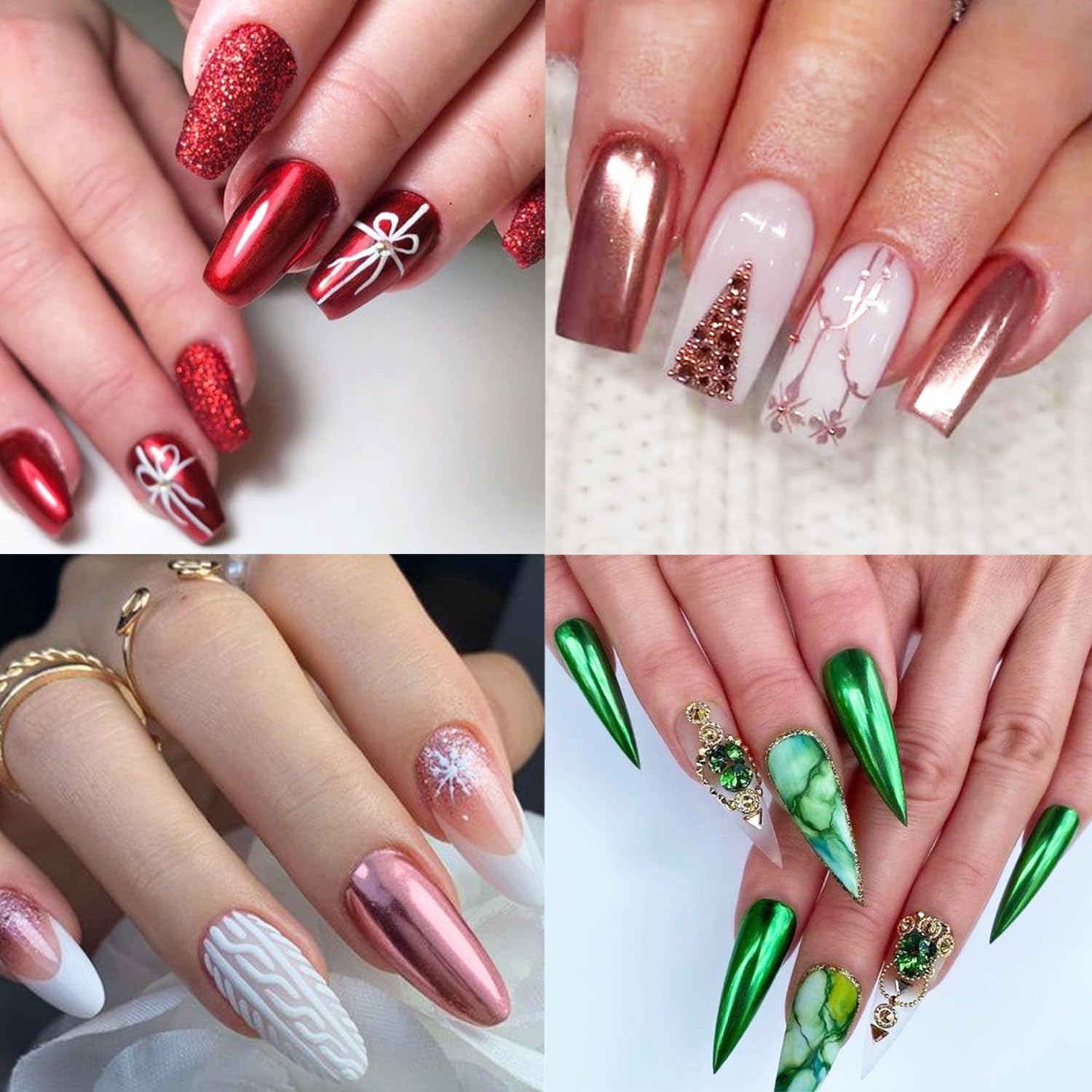 Fcozpjk chrome nail powder iridescent creates shifting chrome sparkle.
