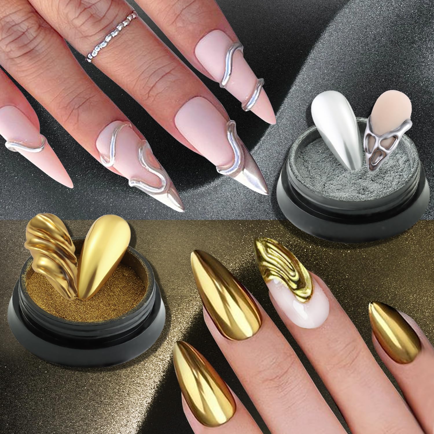Fcozpjk chrome nail powder silver provides sleek reflective manicure.