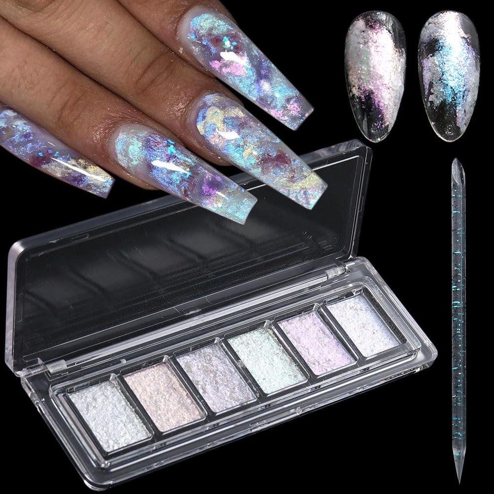 Fcozpjk iridescent nail glitter 6 colors closeup shows vibrant rainbow sparkle