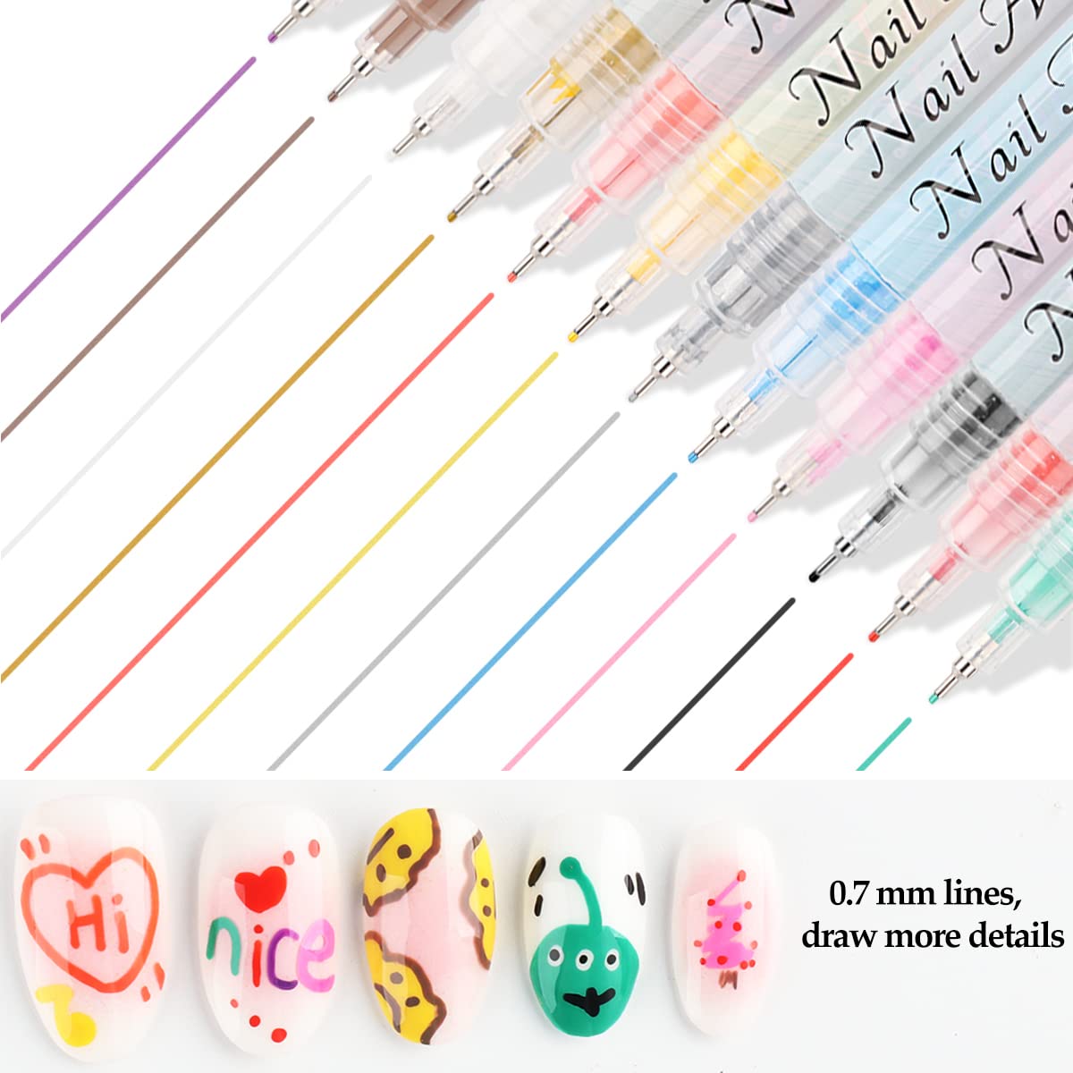Cap-off view shows Fcozpjk nail pens for precise detailing.