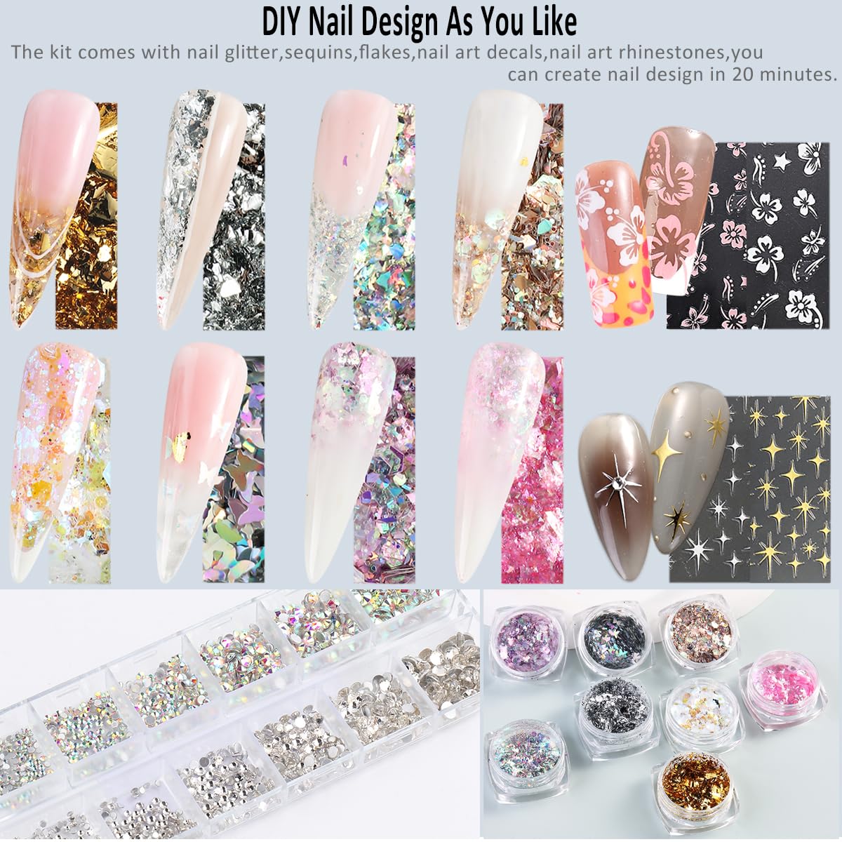 Fcozpjk glitter powder kit adds ombre sparkle effects