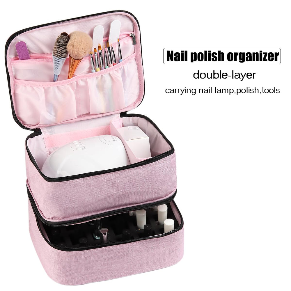 Fcozpjk Nail Polish Organizer Case double layer with removable dividers keeps bottles safe