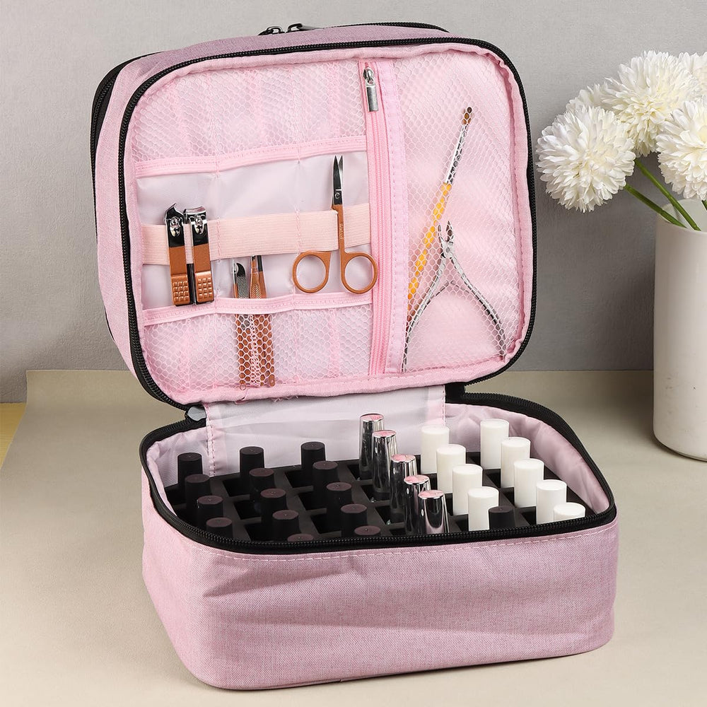 Fcozpjk Nail Polish Organizer Case drawer layout shows double layers for organization