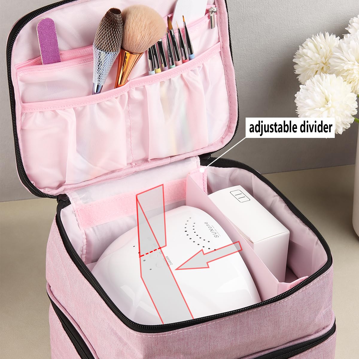 Fcozpjk Nail Polish Organizer Case lamp-dryer slot for manicure tools