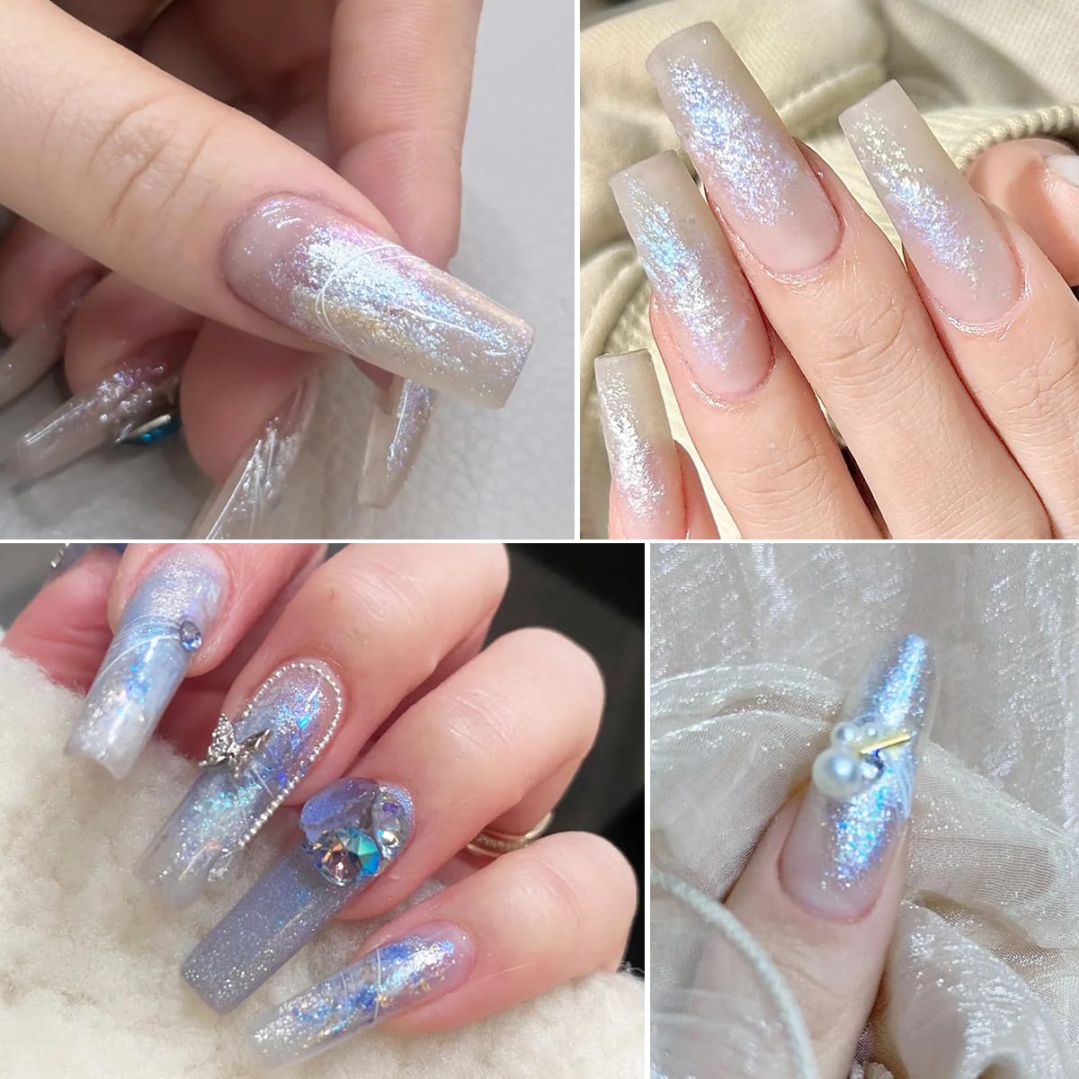 Fcozpjk pink blue pearlescent glitter swatch emphasizes dual-tone shimmer for creative nails