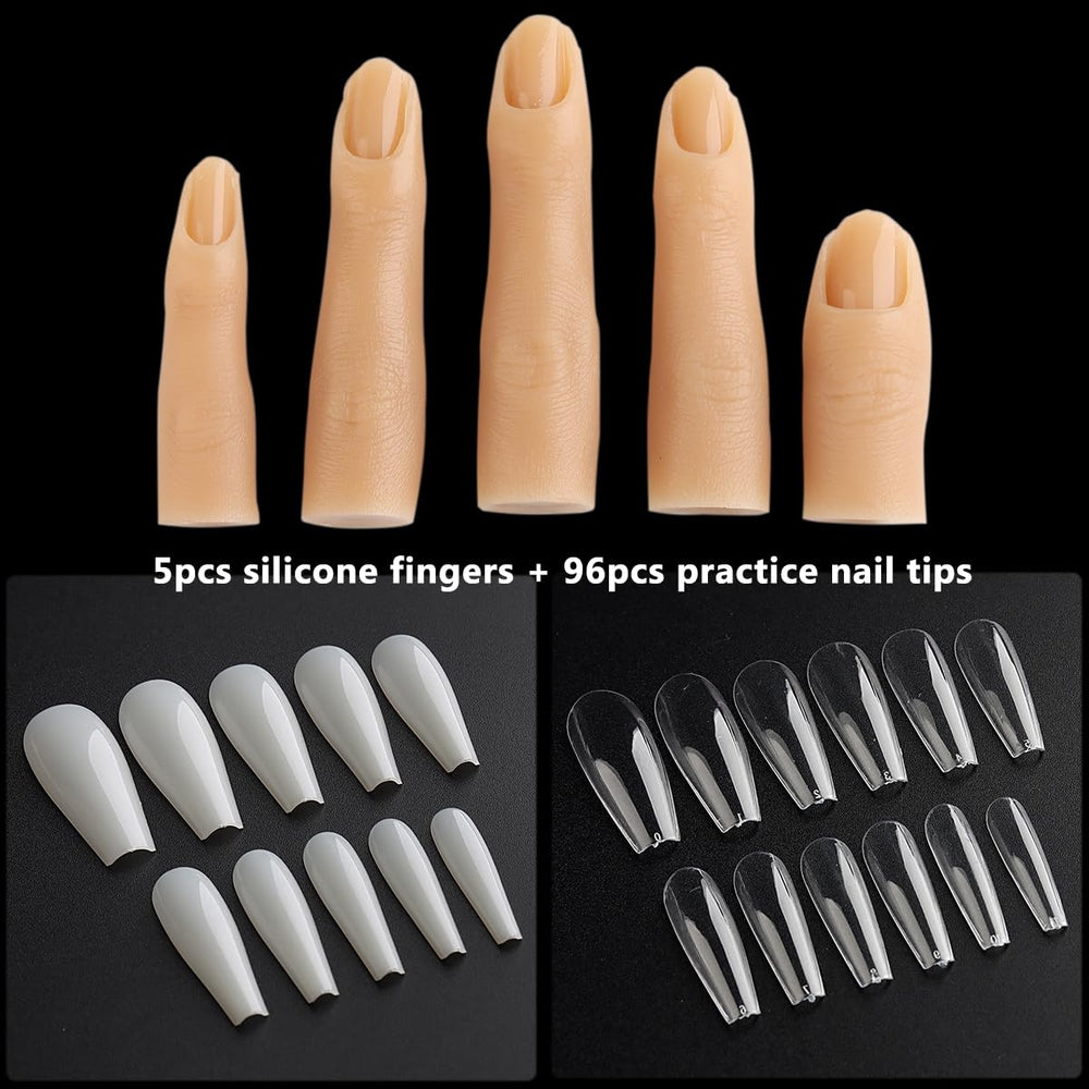 Fcozpjk soft fake fingers in silicone show reusable practice for acrylic nails