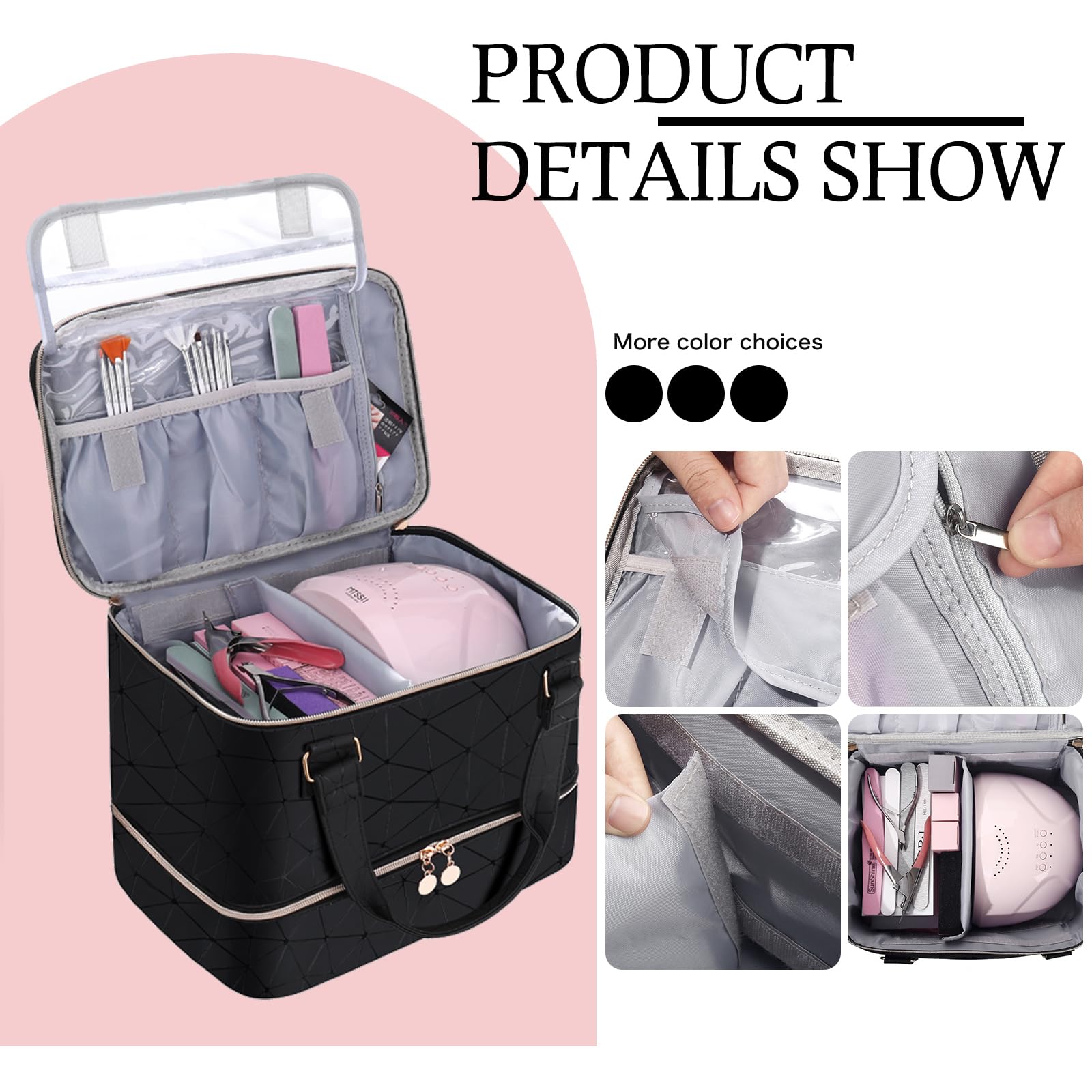 FCQQYWZ Nail Polish Organizer upper layer compact setup for tools and lamp.