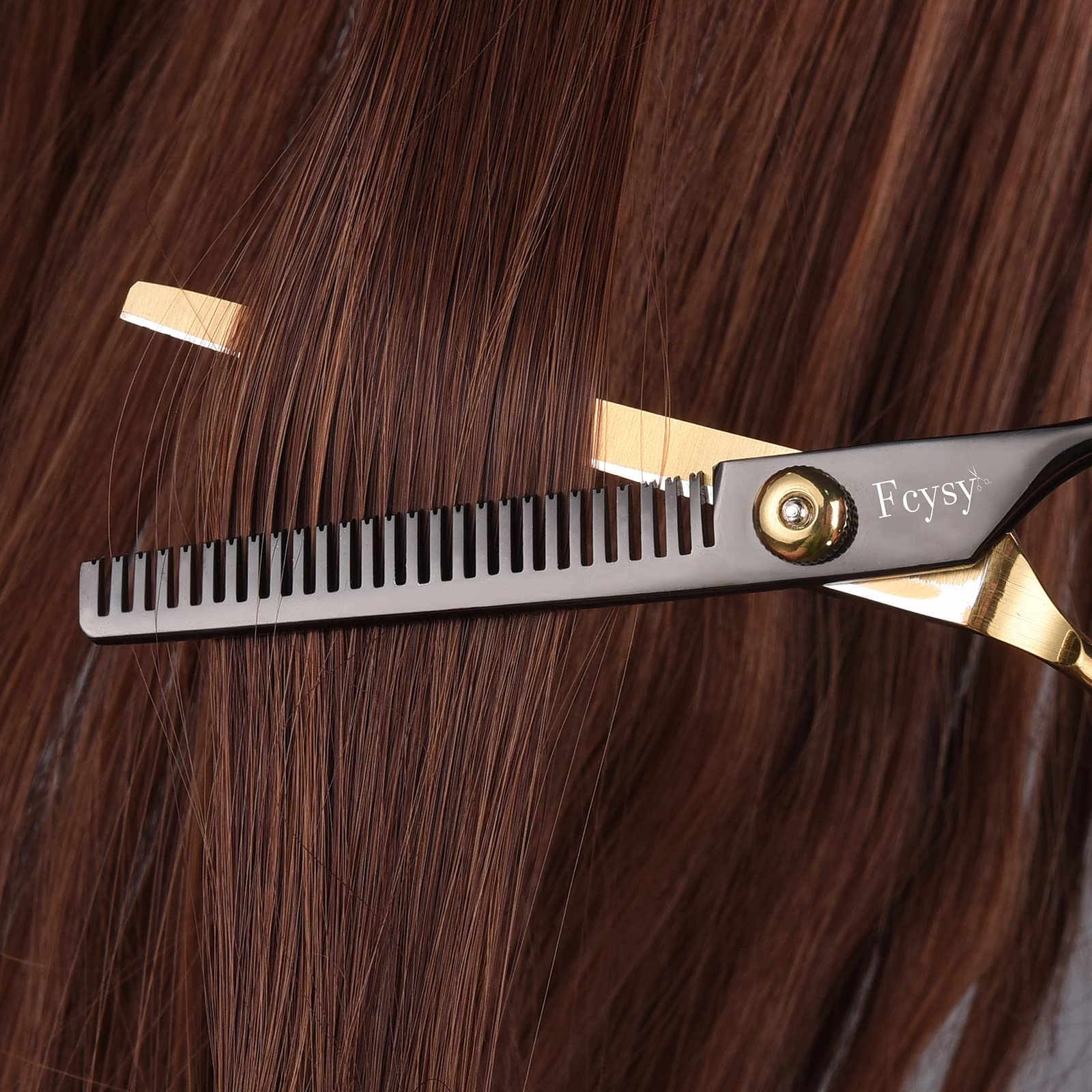 Fcysy 6-inch barber shears feature a safe top blade design for easy use.