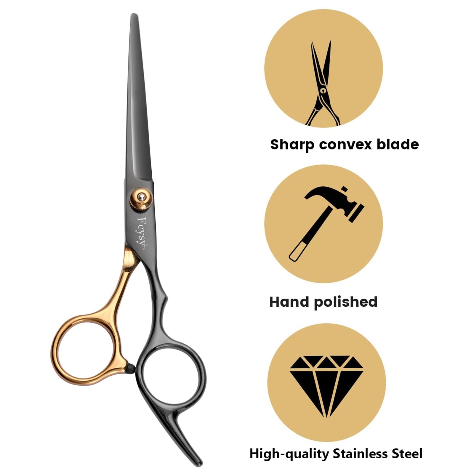 Fcysy ergonomic hair scissors with a comfortable grip reduce fatigue during sessions.