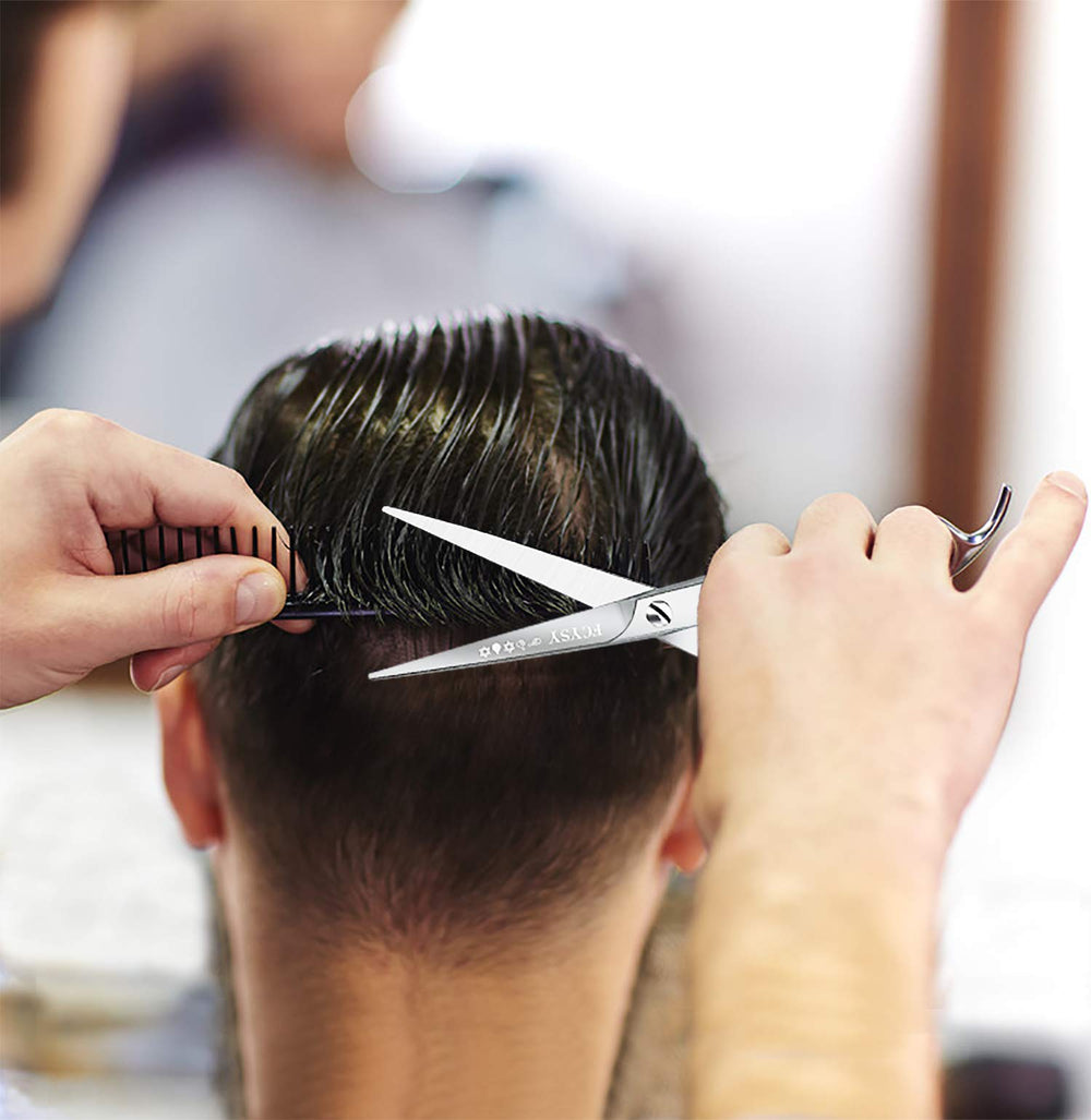 Fcysy haircut scissors with comb set shown for complete styling toolkit and convenience