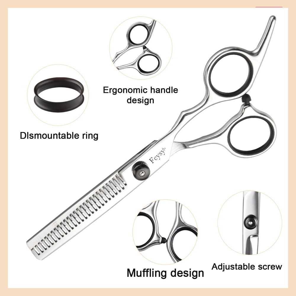 Fcysy haircutting shears with comb for easy sectioning.
