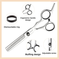 Fcysy haircutting shears with comb for easy sectioning.