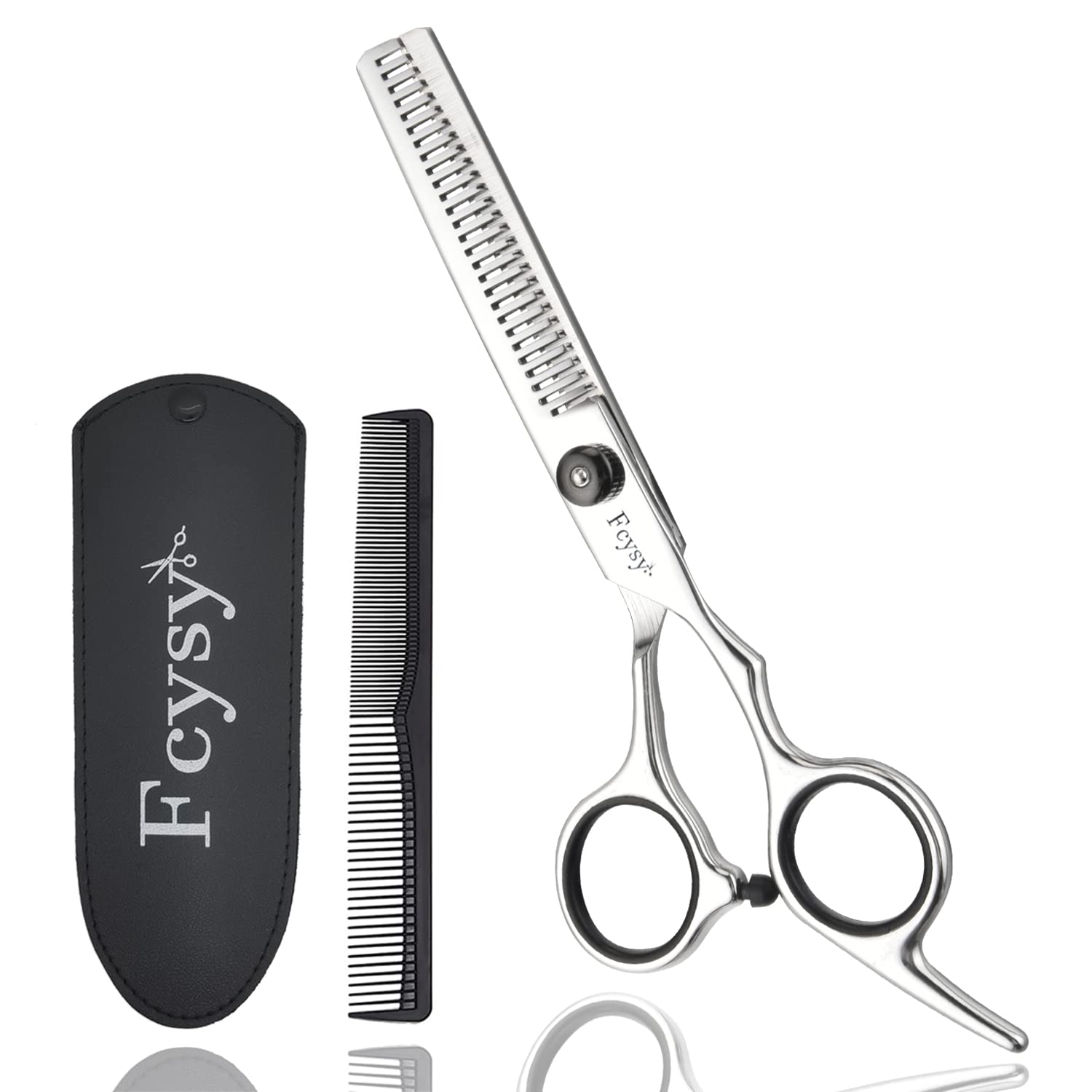 Fcysy thinning shears 6in close-up blade for precise layering and texture.