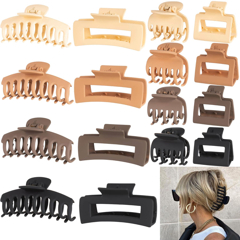 FDBJulyy 16-pack large hair clips collection in neutral tones for versatile everyday styling.
