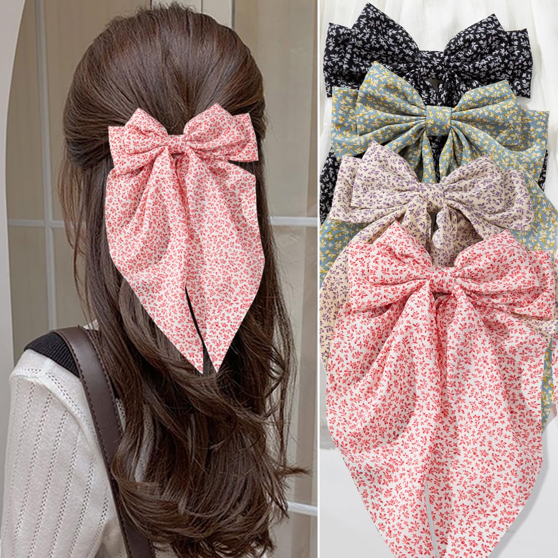 FDBJulyy bow clips pack-shot showing four black satin clips for secure styling