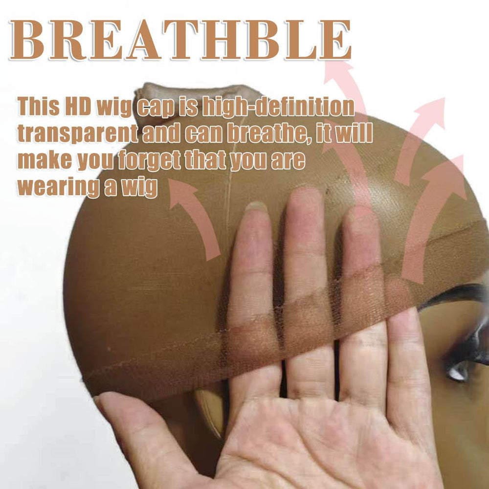 FDBJulyy dark brown hd wig cap closeup-material shows breathable, thin nylon fabric.