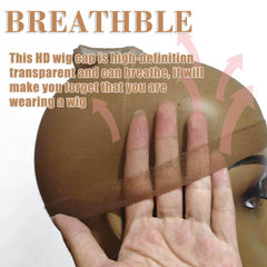 FDBJulyy dark brown hd wig cap closeup-material shows breathable, thin nylon fabric.