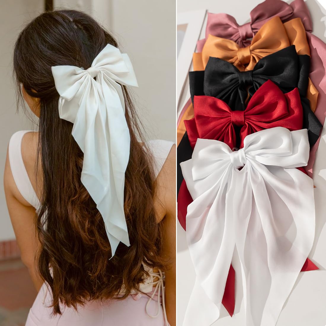 FDBJulyy gift-ready black satin bows clip set in elegant packaging.