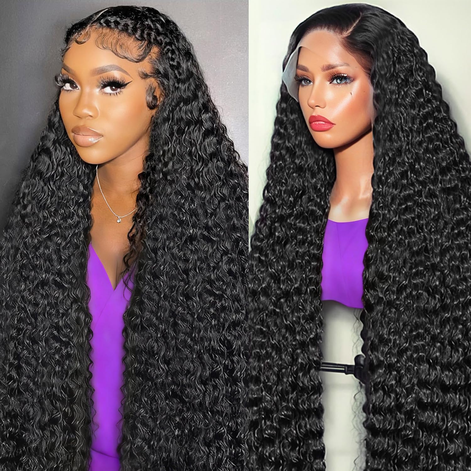FDSAFEF 34-Inch Deep Wave Wig full-length view shows natural movement for versatile styling