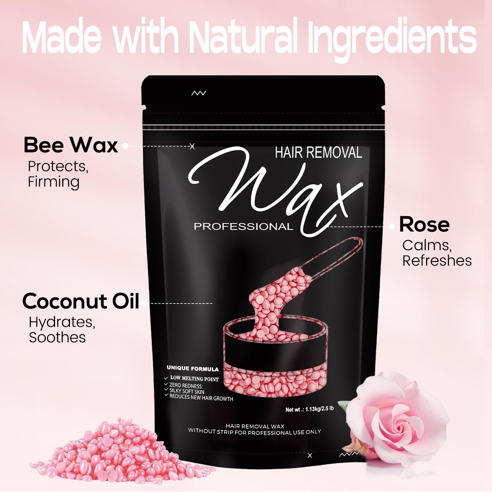feamiria rose wax beads application shows smooth melt and even spread for painless-feel waxing