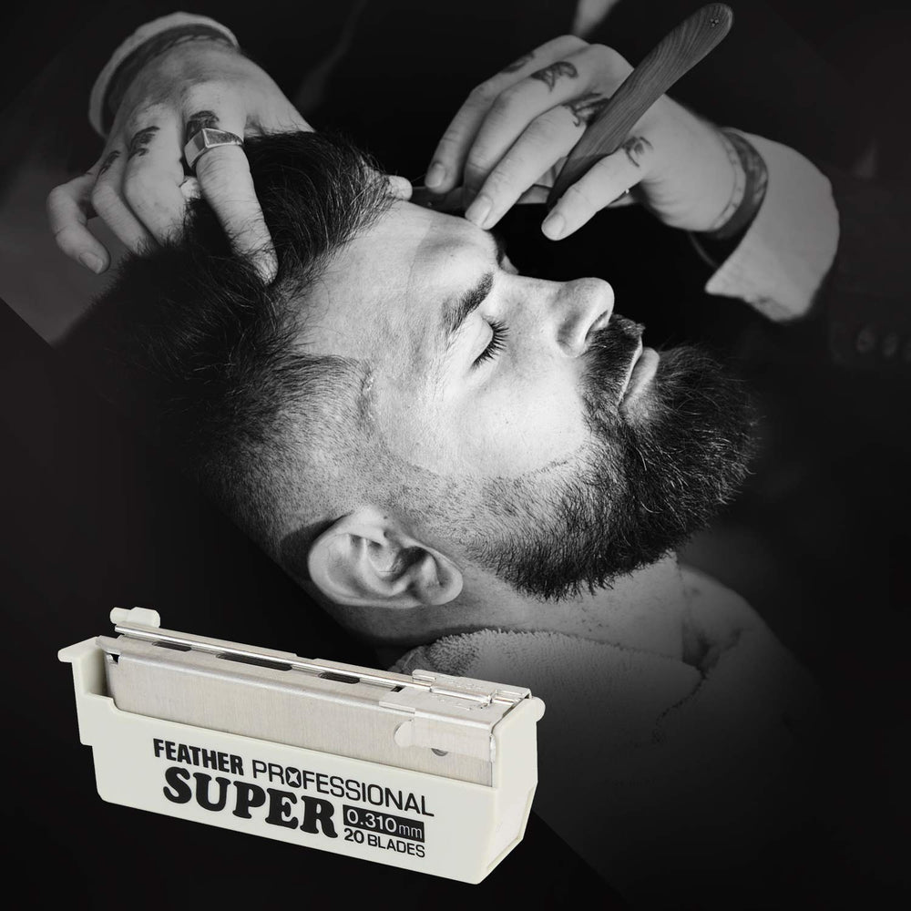 Feather ProSuper blades fit Artist Club handles for versatile shaving setups.