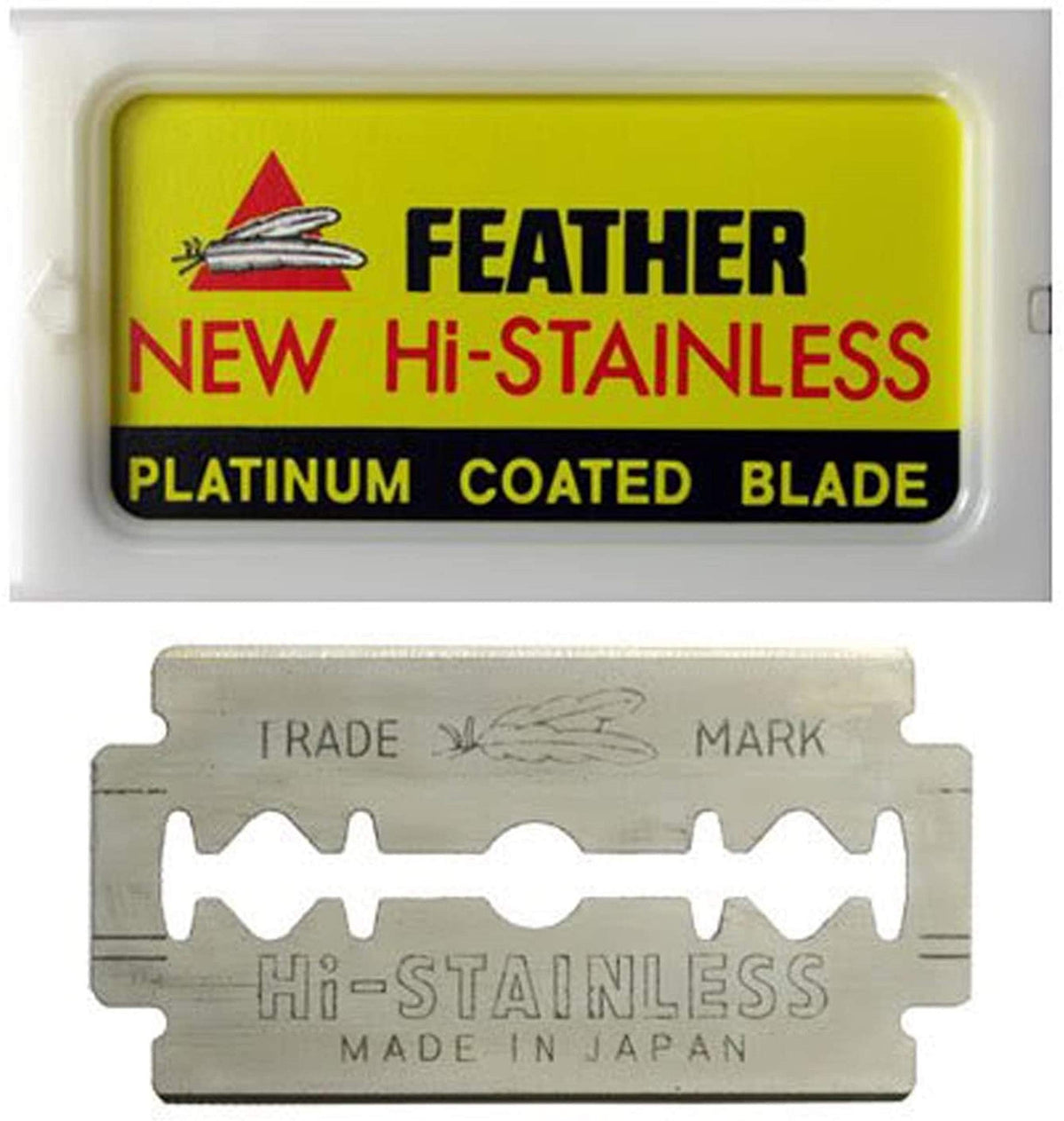 Feather double-edge blades with platinum coating from Japan for precise, close shaves.