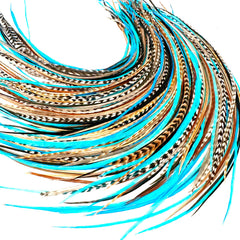 Feather Headz 21 natural turquoise feathers for vibrant boho hair color and easy styling.