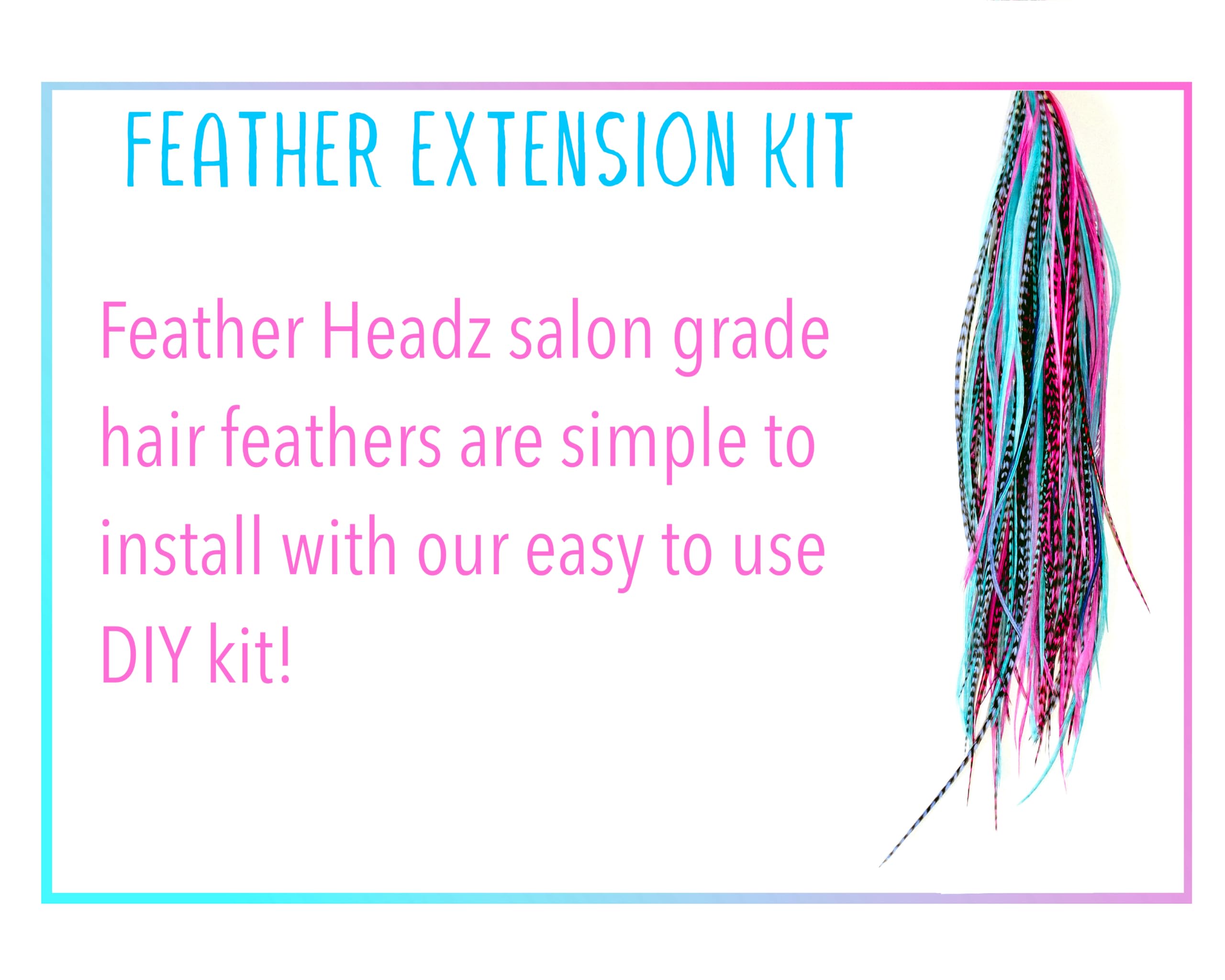 Feather Headz 9-14 inch feather extensions showing length and natural shades
