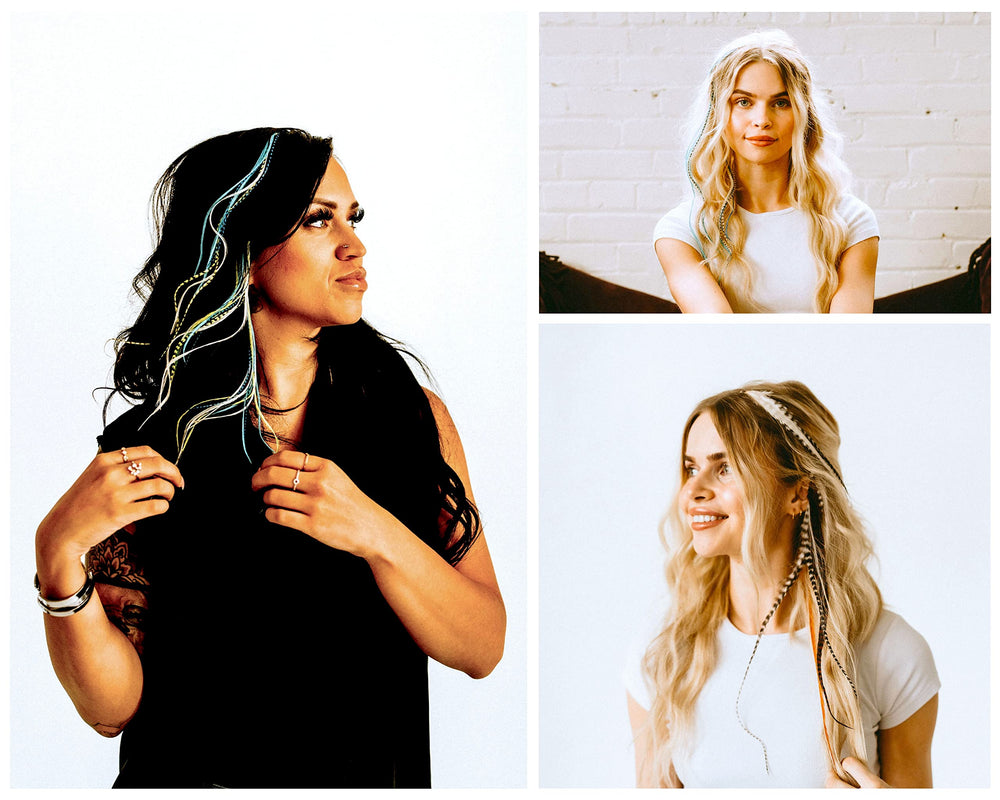 Feather Headz boho style color extensions add bold flair and color versatility.
