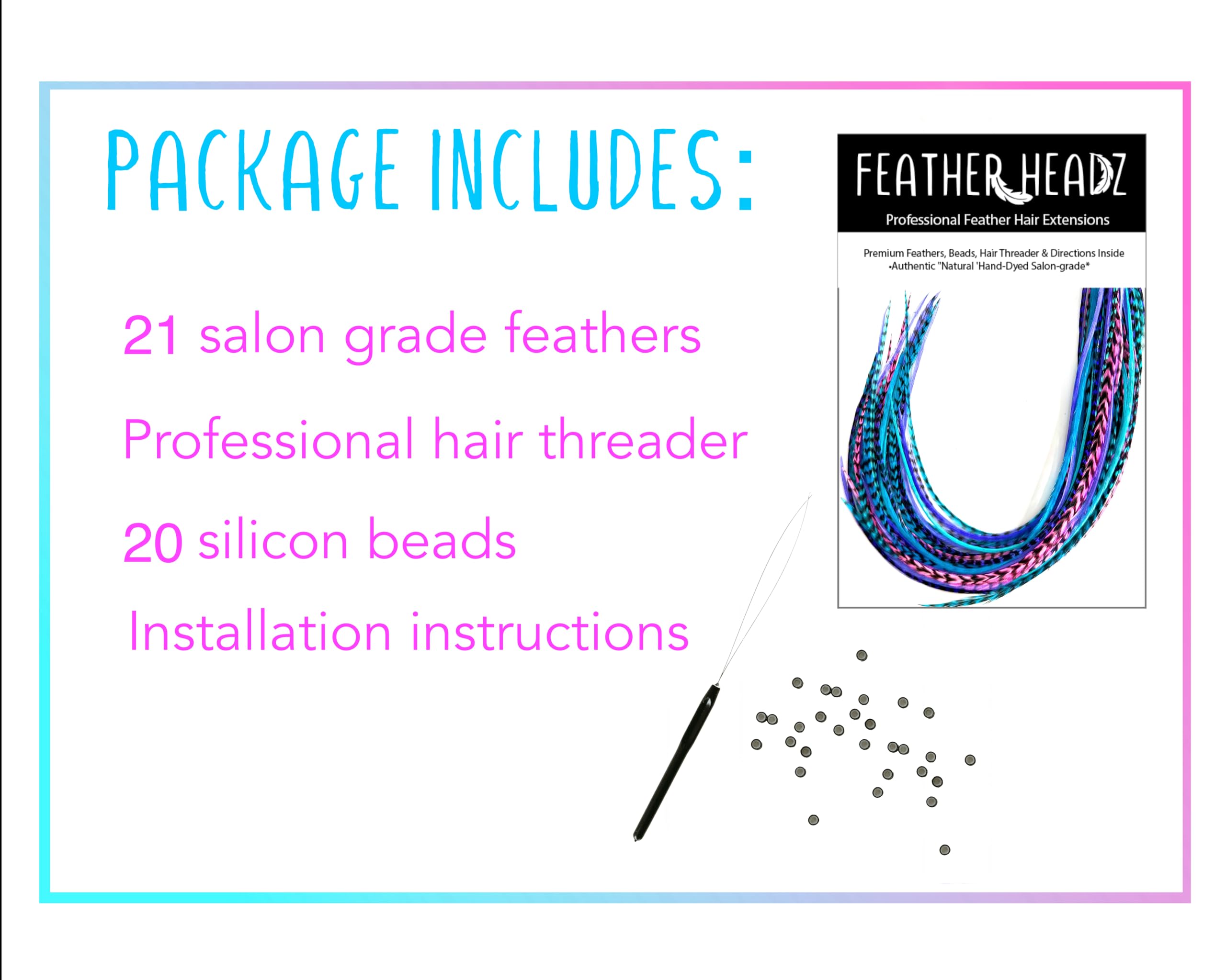 Feather Headz purple pink turquoise extensions on hair for bold color accents