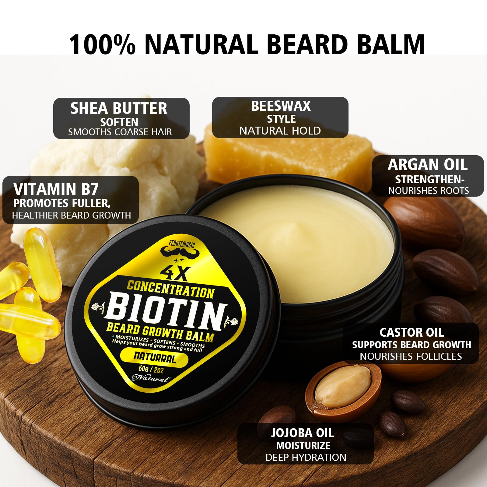 FEBOTE beard balm application on hands demonstrating easy, non-greasy styling