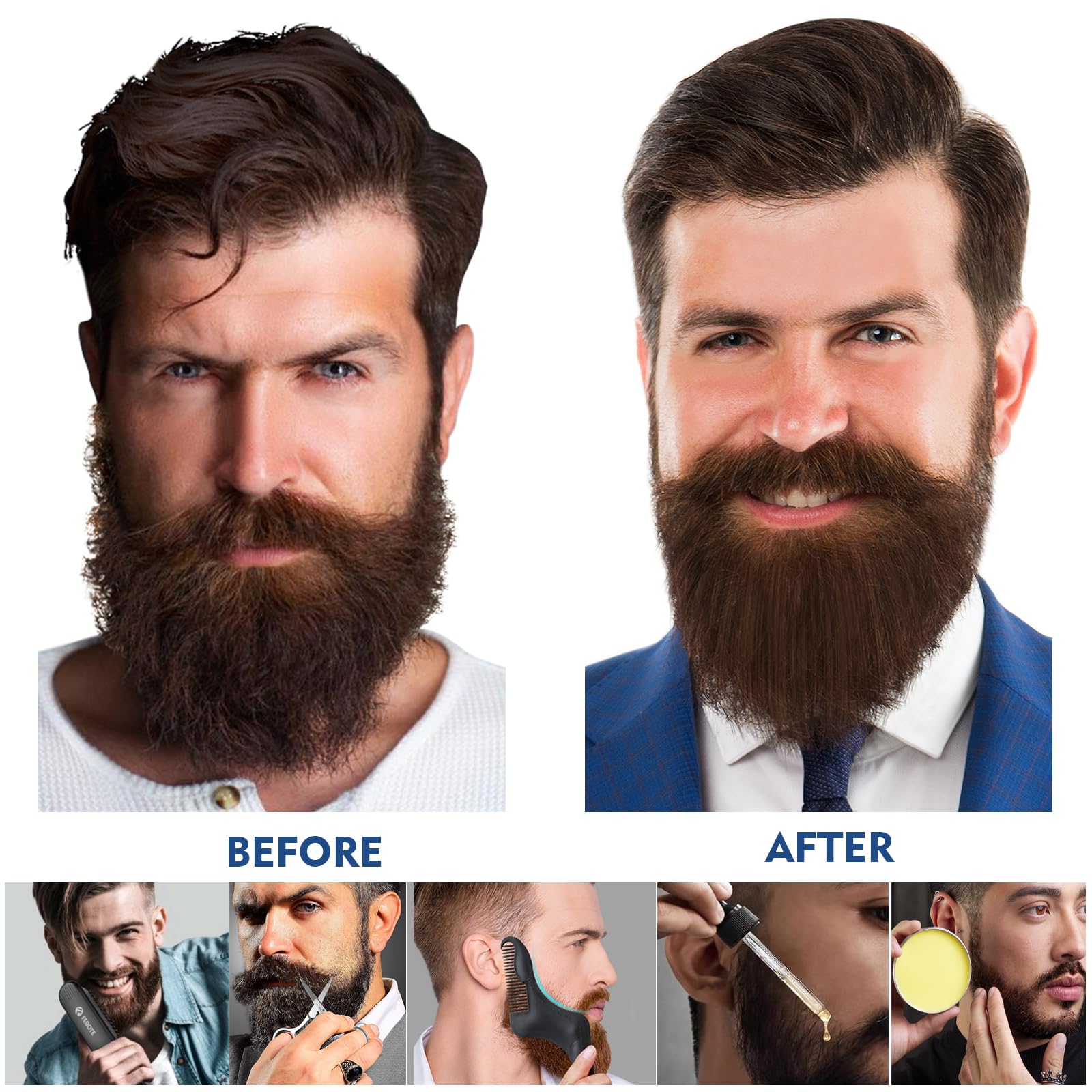 Febote beard growth oil bottle highlighting nourishment for thicker, healthier beard
