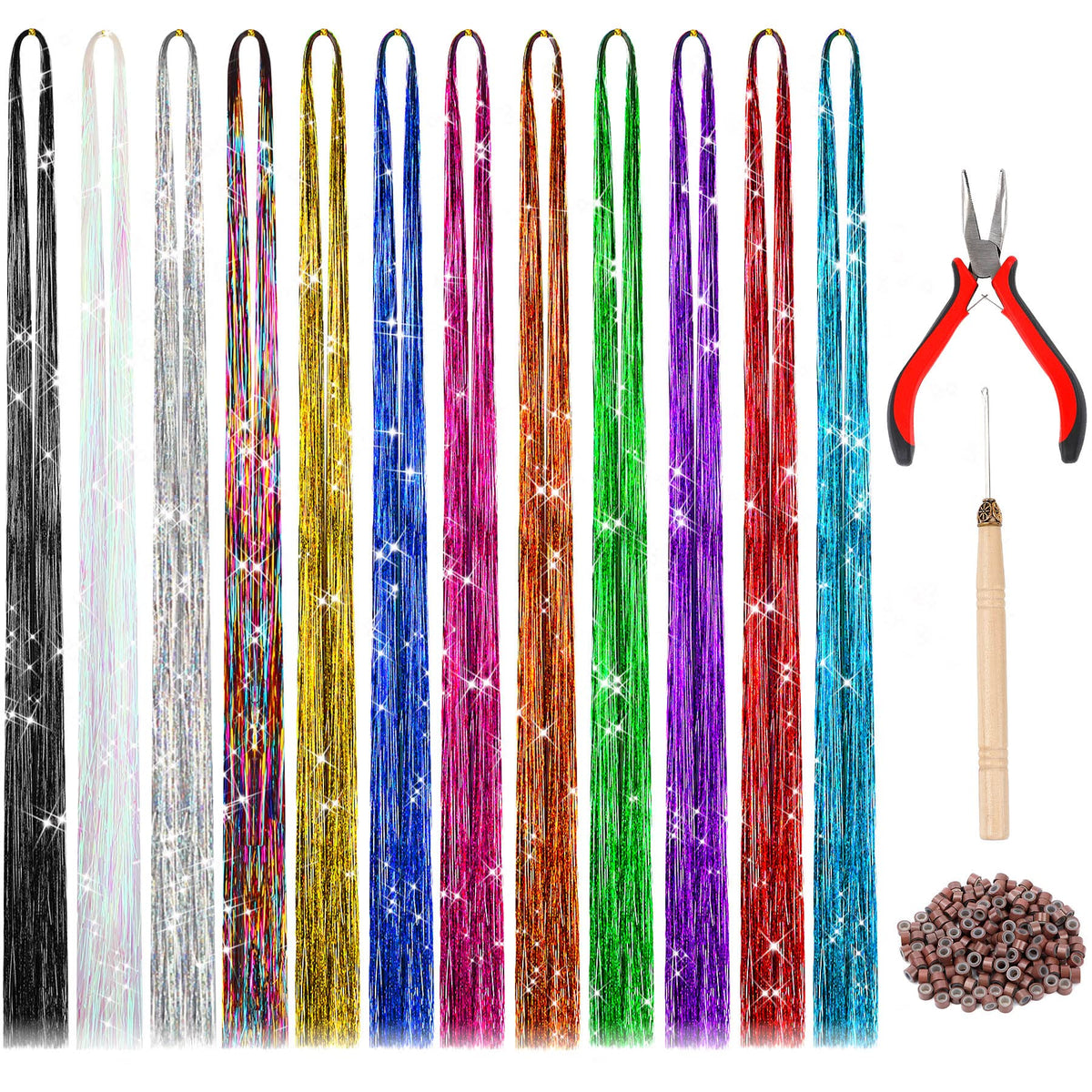 FEBSNOW 12-color tinsel icicles with vibrant strands for festive decor