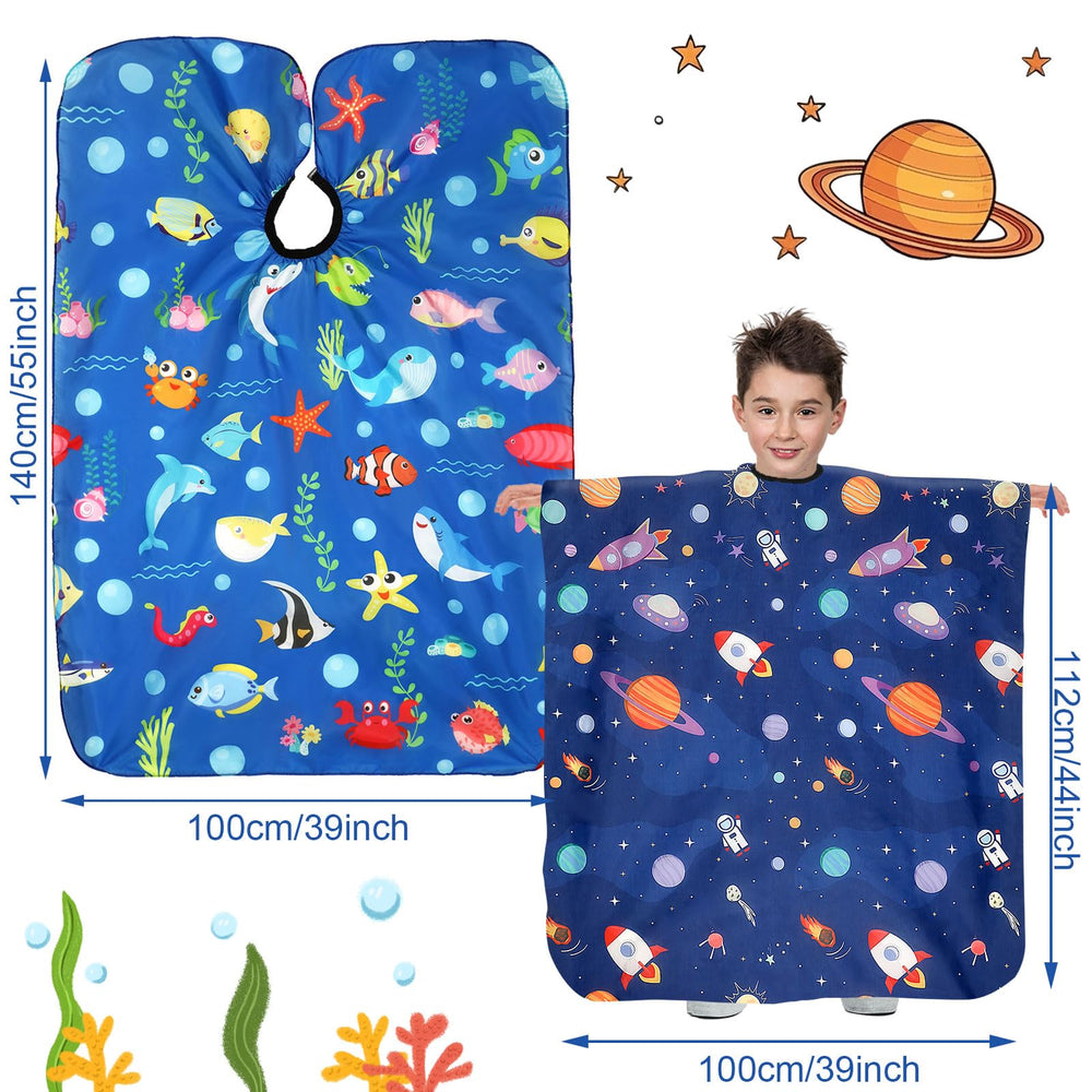 FEBSNOW kids cape featuring dinosaur pattern keeps messes away during trims.