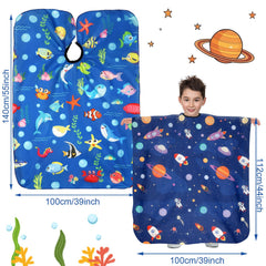 FEBSNOW kids cape featuring dinosaur pattern keeps messes away during trims.