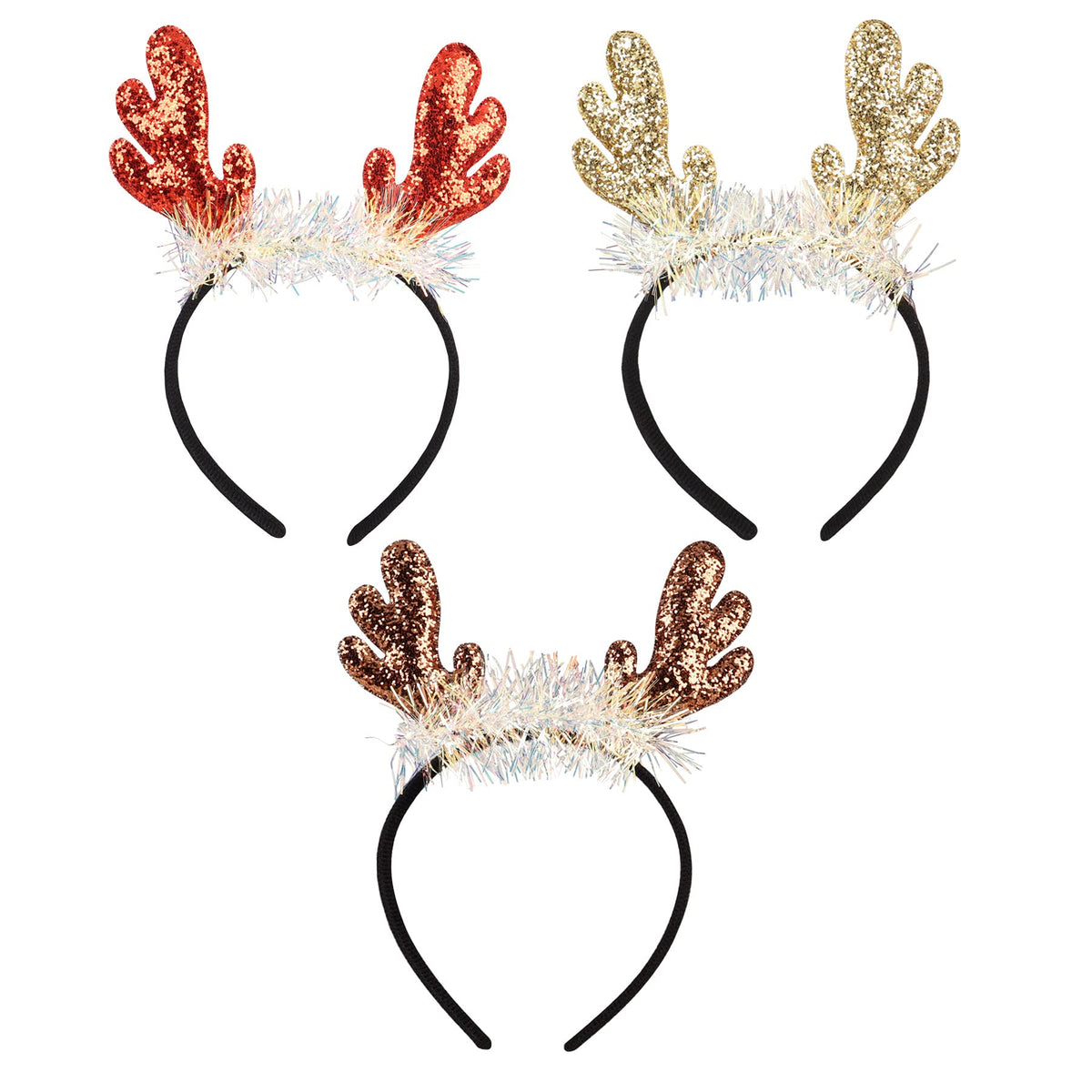 FECASIMY Reindeer Headband front view showcases festive styling for holiday photos.