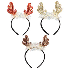 FECASIMY Reindeer Headband front view showcases festive styling for holiday photos.