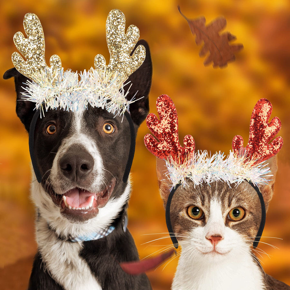 FECASIMY Reindeer Headband tinsel-detail highlights durable festive decor.