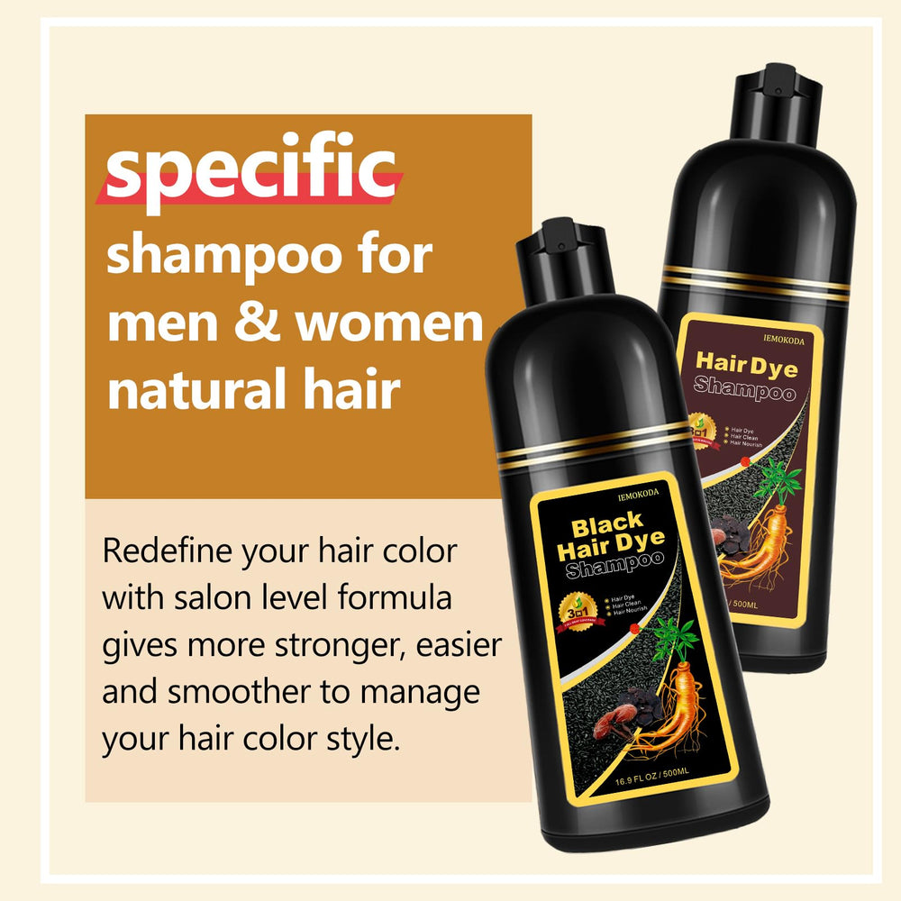 Fedulili Instant Black Hair Dye Shampoo applying on hair demonstrates 3-in-1 use.