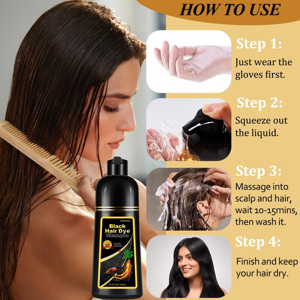 Fedulili Instant Black Hair Dye Shampoo finished look with darker, shinier hair.