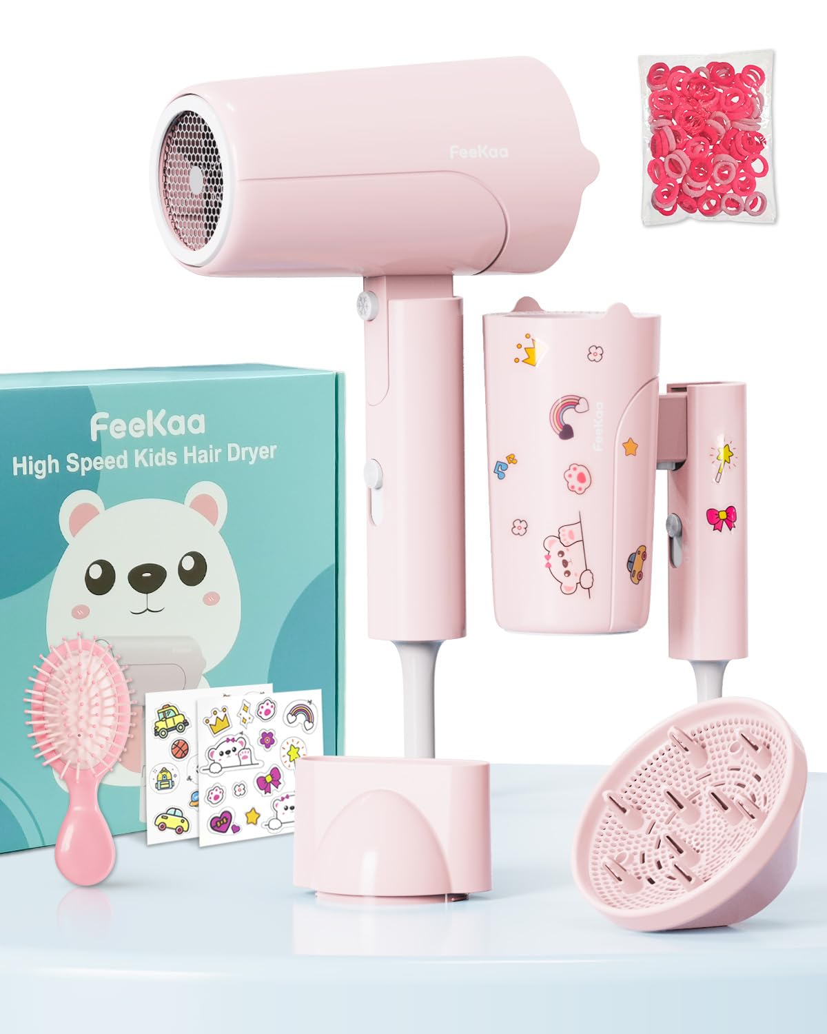 Feekaa foldable high speed kids hair dryer in action for quick drying