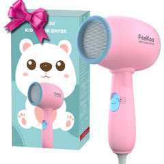 FeeKaa Kids Hair Dryer pink front view, lightweight design for easy home styling
