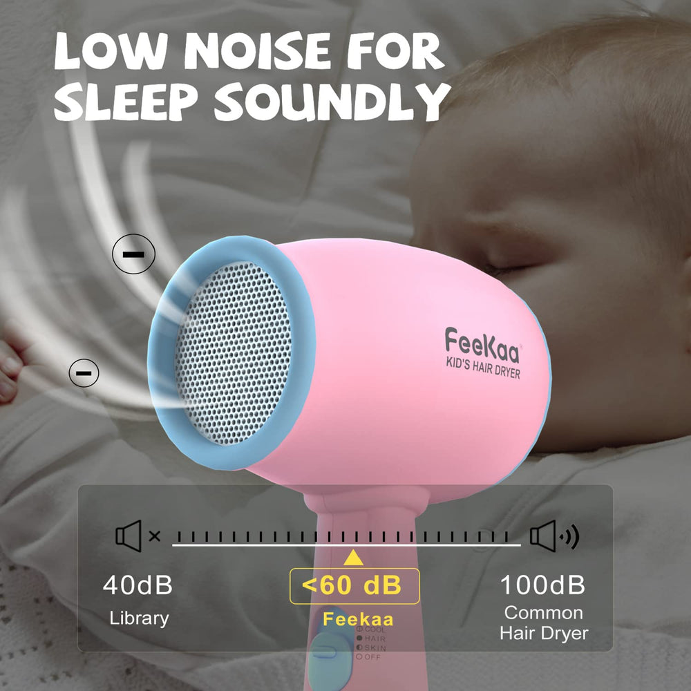FeeKaa Kids Hair Dryer pink safety lock and auto-shut-off feature