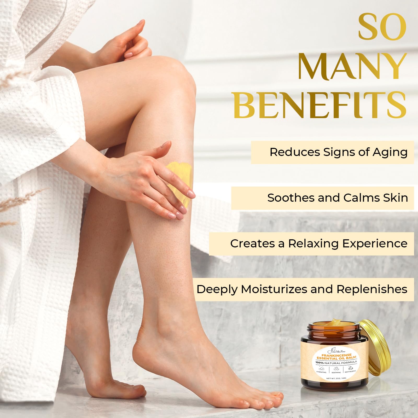 FeeMeFee balm ingredients in glass bottle emphasize botanical oils for nourishment