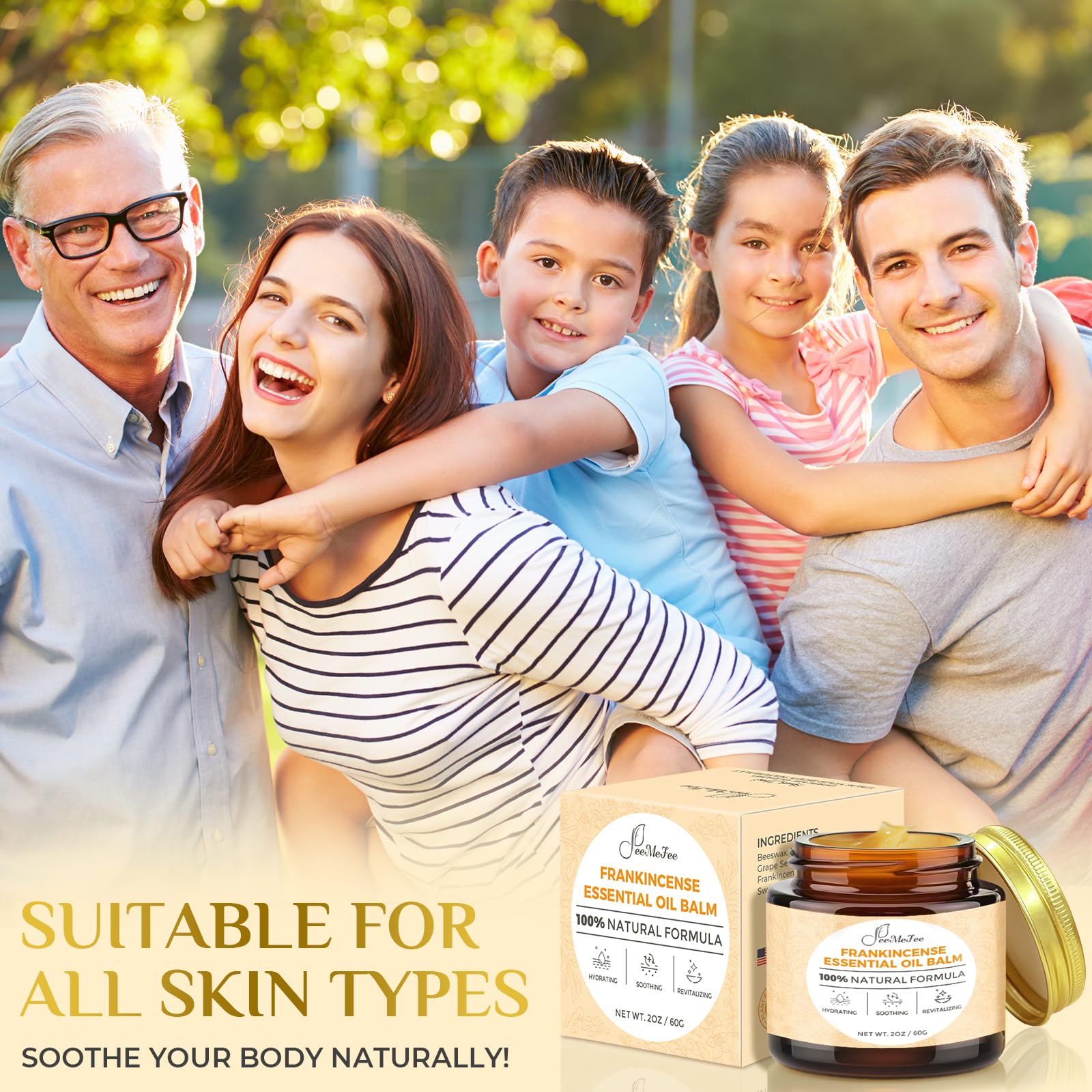 FeeMeFee Frankincense Balm oil blend pouring style illustrating nourishing oils