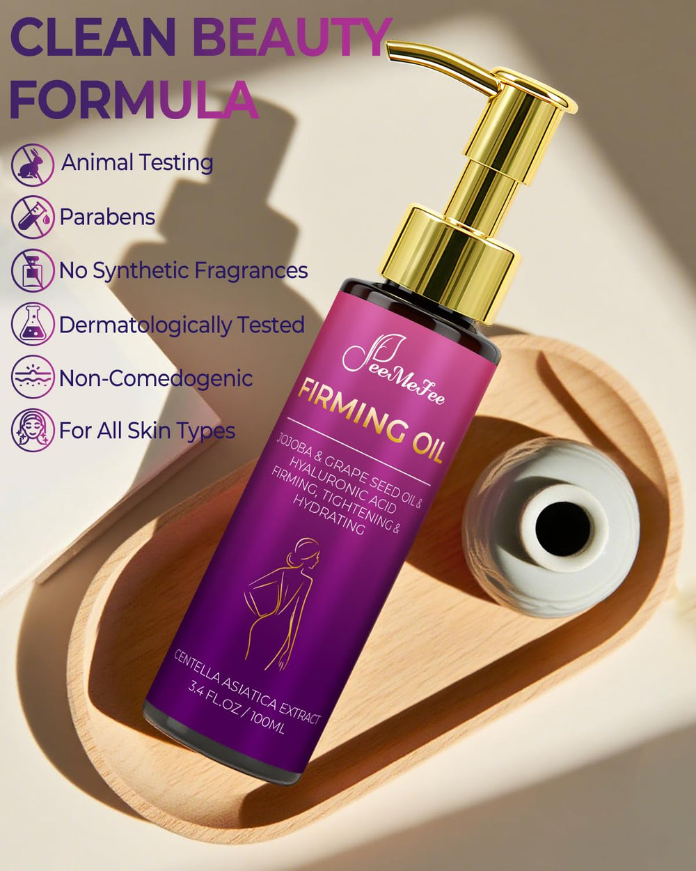 FeeMeFee Body Firming Oil lab-tested for quality and safety.