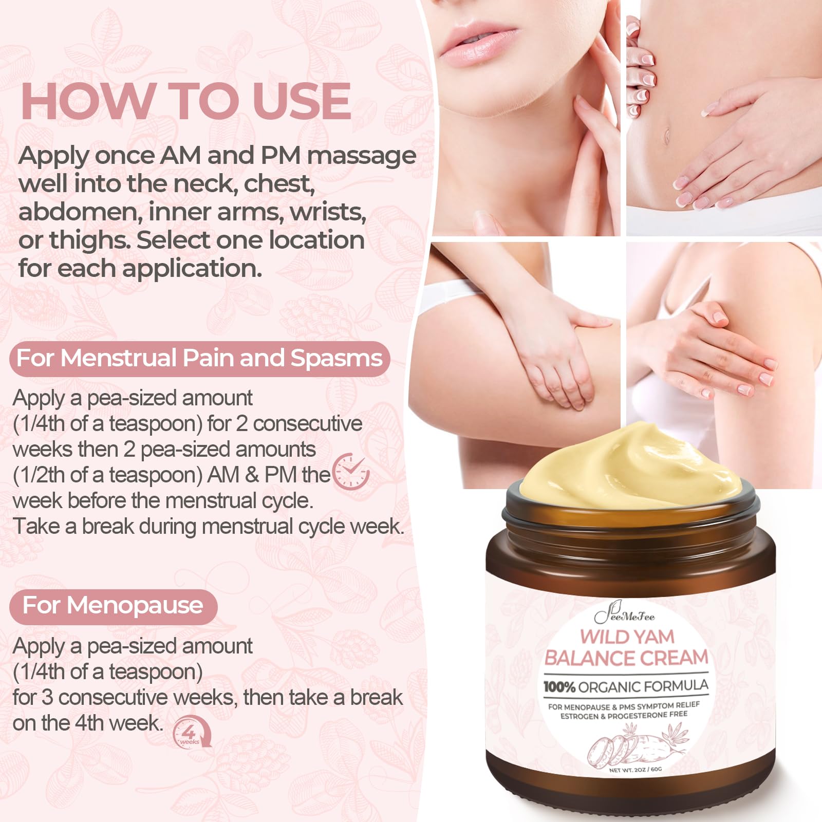 FeeMeFee Wild Yam Cream application routine demonstrates day or night use