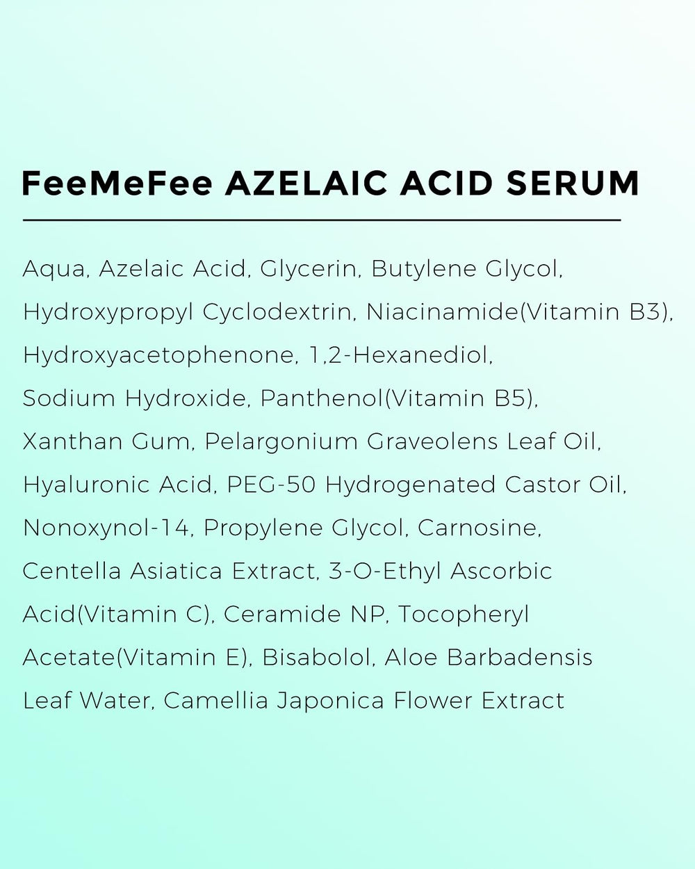 Packaging label close-up of FeeMeFee Azelaic Serum signaling potency and clean formula.