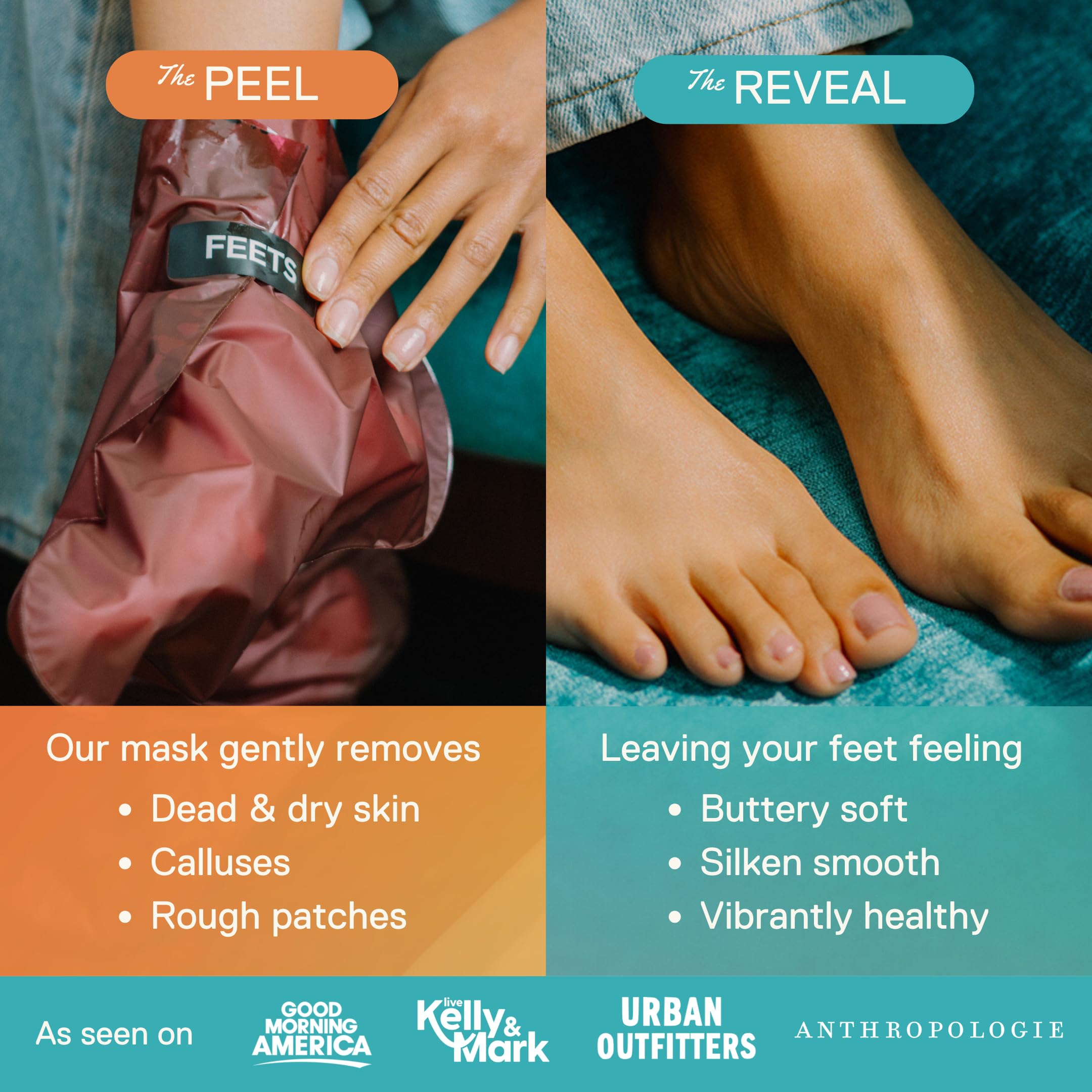 FEETS foot peel mask application setup shows simple 60-90 minute treatment.