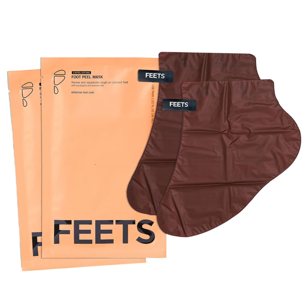 FEETS foot peel mask packaging front shows branding for convenient at-home foot care.